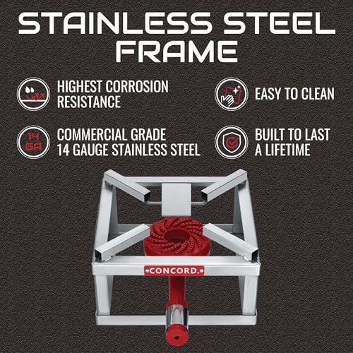 CONCORD Stainless Steel 20 QT Home Brew Kettle Stock Pot + CONCORD 12" THE BLOCK BURNER in Stainless Steel, 100,000 BTU Single Propane Stove