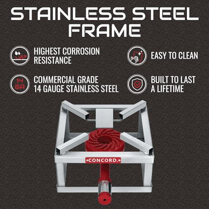 CONCORD Stainless Steel 20 QT Home Brew Kettle Stock Pot + CONCORD 12" THE BLOCK BURNER in Stainless Steel, 100,000 BTU Single Propane Stove