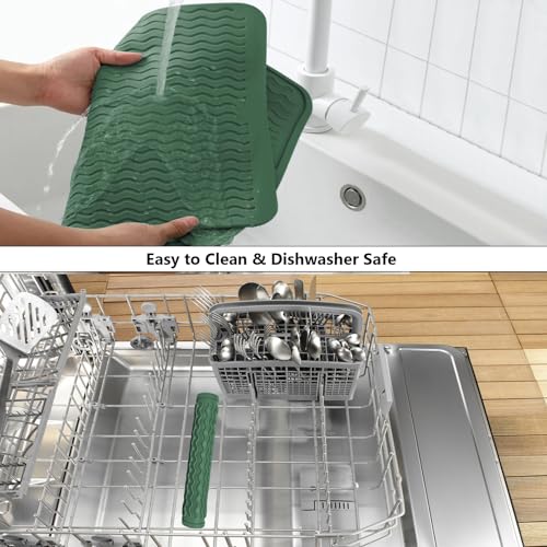 ZLR Silicone Dish Drying Mat for Kitchen Counter (12" x 16" / 307 x 405mm) - Large Fast-Dry Drainer Mat with Raised Wavy Ridges & 5mm Lip - Non-Slip, Heat Resistant 450°F, BPA-Free (Dark Green) - color: Dark Green, size: 16" x 12"