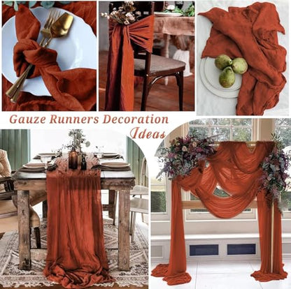 16 Pack Terracotta Cheesecloth Table Runner 35x120 Inch Boho Gauze Cheese Cloth Table Runner 10FT Long Rustic Sheer Table Runners for Wedding Bridal Shower Birthday Party Table Decor - style: Terracotta