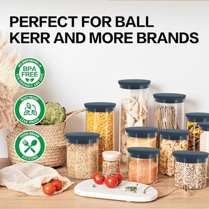 Wide Mouth Mason Jar Lids - Large Mouth Canning Lids Fit for All Wide Mouth Mason Jars,Food Grade Silicone Mason Jar Caps,Dishwasher Safe,Leak Proof Reusable Lids,2 Pack - color: Grey-2 Pack