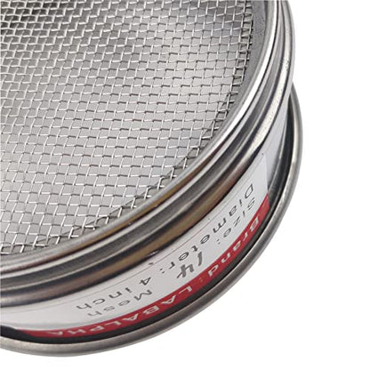 LABALPHA 14 Mesh Lab Sieves, Test Sieve #14 Mesh, 4'' Diameter, 304 Stainless Steel Wire Cloth (1.43mm) - size: 14 mesh (1.43mm)