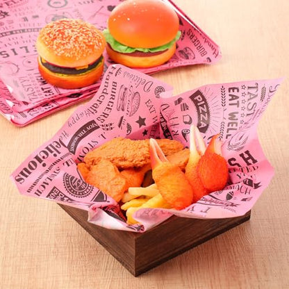 Outus 600 Pcs 12 x 12 Inch Deli Wax Paper Sheets Grease Resistant Tray Basket Liners Newsprint Paper Water and Grease Proof Sandwich Wrapping Square Hot Dog Wrappers for Food Baking (Pink,Black) - color: Pink, Black
