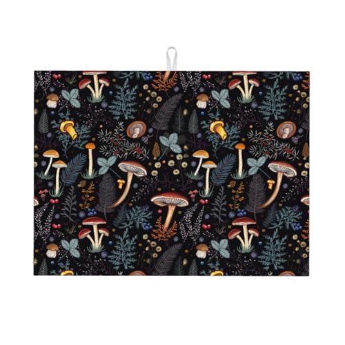 Mushroom Dish Drying Mat For Kitchen Microfiber Drying Mats Absorbent Reversible Dish Pad Draining Mats For Countertop Coffee Mats 18x24 Inch - color: Mushroom2