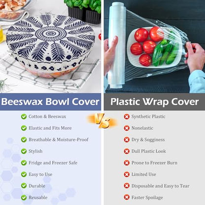 2 Large Reusable Beeswax Bowl Covers for Bread Proofing, 10/12 Inch Elastic Beeswax Wraps Cotton Cloth Sourdough Bowl Covers for Proofing Baskets, Mixer Bowls, Food Storage Containers - color: Palm Branches