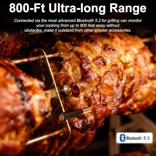 Wireless Meat Thermometer Digital with 800ft Remote Range, Bluetooth 5.3 Wireless Thermometer for Cooking with Ambient Temperature and App Alert for Oven BBQ Grilling Smoking