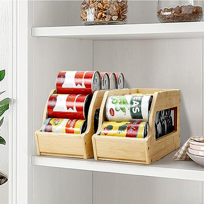 Yumkfoi Bamboo Can Organizers and Storage for Pantry, Soda Can Organizer Beverage Drink Holders, Stackable Canned Goods Organizer Can Dispenser for Pantry, Kitchen, Cabinet (2 Pack) - style: For 26 cans in set of two