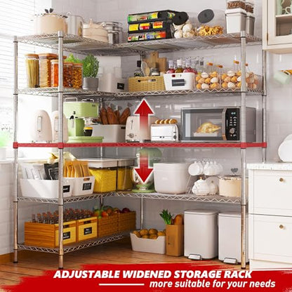 REIBII 58" W Storage Shelves Wire Shelving 1400LB Metal Shelves for 5 Tier Shelving Unit with Shelf Adjustable Garage Shelving Rack for Pantry Kitchen Garage, 58" W x 59" H x 13.8" D, Chrome - style: Chrome-13.8"D x 58"W x 59"H-5 Tier