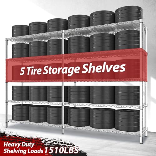 REIBII 69.8" W Storage Shelves 1510LBS Wire Shelving Unit 5 Tier Metal Shelving for Storage Rack Shelves Adjustable Heavy Duty Garage Shelf Pantry Shelves Kitchen Shelving,69.8"Wx15.8"Dx72.4"H,Chrome - style: Chrome-15.8"Dx69.8"Wx72.4"H-5 Tier