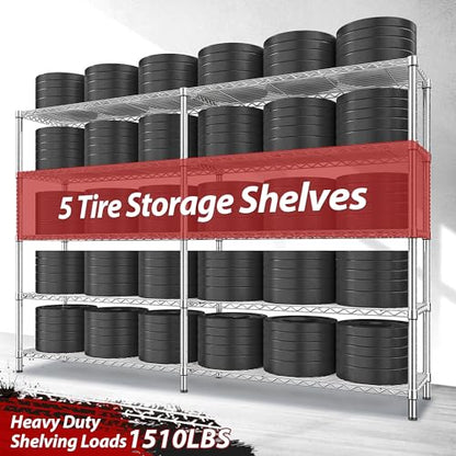 REIBII 69.8" W Storage Shelves 1510LBS Wire Shelving Unit 5 Tier Metal Shelving for Storage Rack Shelves Adjustable Heavy Duty Garage Shelf Pantry Shelves Kitchen Shelving,69.8"Wx15.8"Dx72.4"H,Chrome - style: Chrome-15.8"Dx69.8"Wx72.4"H-5 Tier