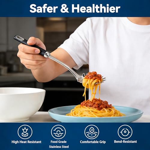 Stainless Steel Soup Ladle and Spaghetti Spoon Set, 2Pcs Heat Resistant & Non Slip Rubber Handle Set, Dishwasher Safe, Kitchen Cooking Utensils Set for Soup and Sauce