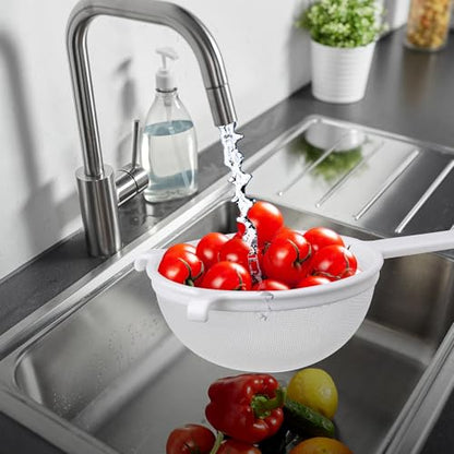 HIC Kitchen Double-Ear Fine Mesh Strainers, BPA Free, Set of 4 Sizes Includes 3, 4, 5.5, and 7-Inch Diameter - color: Double-Ear Fine Mesh White, size: Set of 4 (3-Inch, 4-Inch, 5.5-Inch, 7-Inch)
