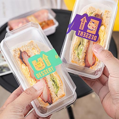 100 Pack Roll Cake Box with Stickers, Swiss Roll Plastic Containers, Sandwich Paper Box with Clear Lids, Muffin Cheese Pastry Dessert Box, Sushi Fruits Display, Bakery Pack,4.9 x 2.5 x 2.6 Inches