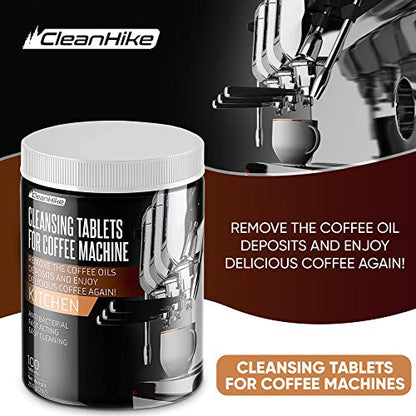 CleanHike Espresso Machine Cleaning Tablets - (100 Tablets) For Jura, Miele, and Universal Coffee Machine for All Brands - Professional Coffee Grease and Residue Cleaner for Baristas (1)