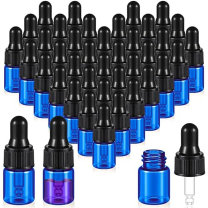 Didaey 100 Pcs 1/2/3/5/10/15 ml Mini Glass Oil Dropper Bottle Bulk, Clear Essential Small Empty Bottles Sample Containers Perfume Liquid Vials with Cap for Traveling (2 ml,Blue) - color: Blue, size: 2 ml