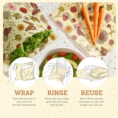 Bee's Wrap Beeswax Wraps for Food - 2 Meadow Magic Produce Bags - Made in USA Reusable & Organic Food Wraps & Reusable Sandwich Bags - Plastic Free Eco-Friendly Alternative to Aluminum Foil - style: Meadow Magic Produce Bags
