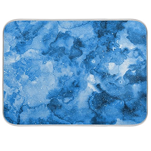 Absorbent Dish Drying Mat for Kitchen Counter - Blue Watercolor Microfiber Drying Pad, Reversible Drainer Mats for Countertop, Medium 16 x 18 inch - color: 12 Blue Watercolor, size: M