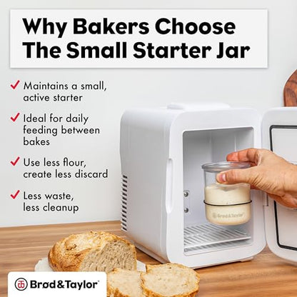 Brod & Taylor Small Sourdough Starter Jar (12oz) Less Discard Waste, 100% Dishwasher Safe, Measurement Markings, and Height Marker (Durable Glass Jar, BPA-Free) - size: 12 Ounce