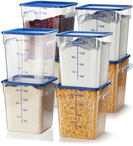 CURTA 8-Pack 18 Qt NSF Clear Polycarbonate Food Storage Containers with Blue Lids - Square, Commercial-Grade, Freezer & Dishwasher Safe, Stackable - color: 18.0 Qt 8-Pack(Blue Lids)