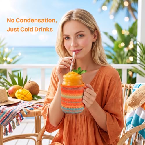 KJQJLY 4 Pcs Mason Jars Sleeves Neoprene 16oz and 24oz 32oz Regular and Wide Mouth Mason Jar Sleeves Holder with Handle (Desert Sunset, 32 OZ) - color: Desert Sunset, size: 32 OZ