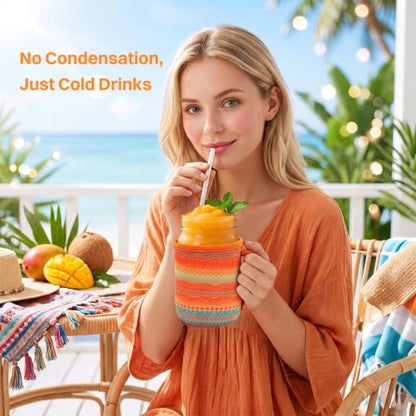 KJQJLY 4 Pcs Mason Jars Sleeves Neoprene 16oz and 24oz 32oz Regular and Wide Mouth Mason Jar Sleeves Holder with Handle (Desert Sunset, 32 OZ) - color: Desert Sunset, size: 32 OZ