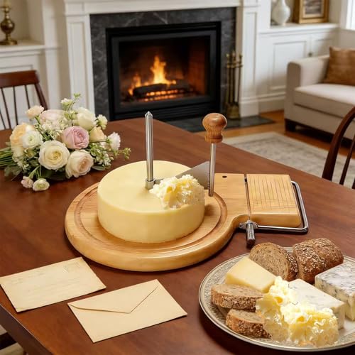 2-in-1 Multi-function Cheese Cruler Wheel for Chocolate and Tête de Moine, Cheese Curler & Girolle Shaver with Sharp Blade, Wood Base, Easy to Make Cheese Cruls, Suitable for Home, Parties