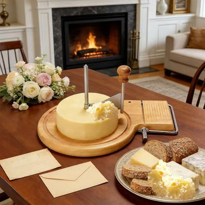 2-in-1 Multi-function Cheese Cruler Wheel for Chocolate and Tête de Moine, Cheese Curler & Girolle Shaver with Sharp Blade, Wood Base, Easy to Make Cheese Cruls, Suitable for Home, Parties