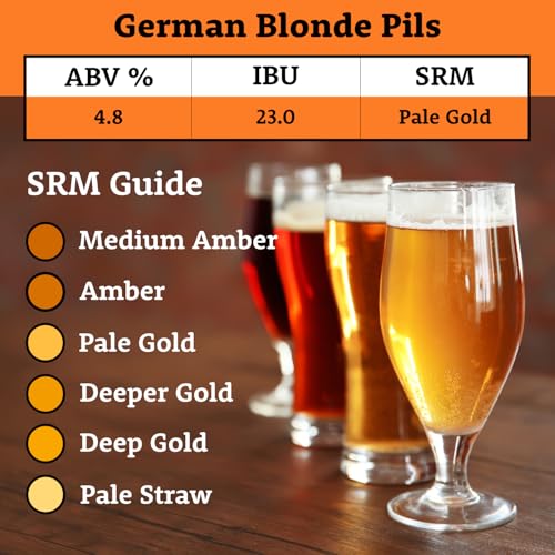 My Brew Supply German Blonde Pils Beer Brewing Kit | European 2-Row Pale Ale Malt | Munich Light Grain | Hallertau Pellet Hops | Nottingham Yeast | 5 Gallon Advanced All Grain Home Brewing