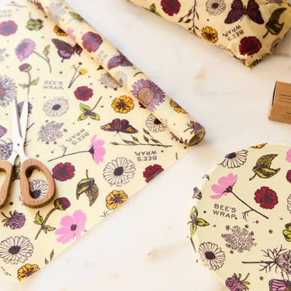 Bee's Wrap Beeswax Wraps for Food - Cut to Size 14x52" Beeswax Wrap Roll - Plastic Free Made in USA Reusable Natural Food Wrap - Meadow Magic - style: Meadow Magic