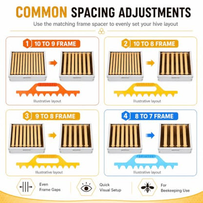 Beehive Frame Spacer Tool, Hive Frame Spacing Rake for 7/8/9 Frame Layout, ABS Plastic or 201 Stainless Steel Beekeeping Spacer for Even Hive Frame Alignment(Yellow - 8 Frame) - color: Yellow - 8 Frame
