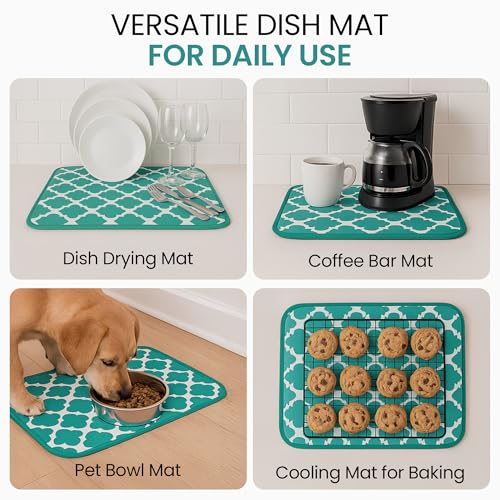 Dish Drying Mat for Kitchen Counter - 18 x 14 Inch Large Super Absorbent Microfiber Dish Drying Pad, Machine Washable Quick Dry Under Dish Rack Mat, Counter Protector for Dishes Pots Pans, Coffee Bar - style: Dish Drying Mat