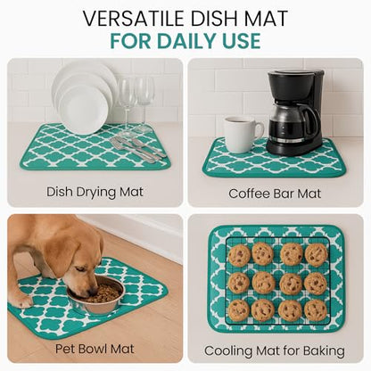 Dish Drying Mat for Kitchen Counter - 18 x 14 Inch Large Super Absorbent Microfiber Dish Drying Pad, Machine Washable Quick Dry Under Dish Rack Mat, Counter Protector for Dishes Pots Pans, Coffee Bar - style: Dish Drying Mat