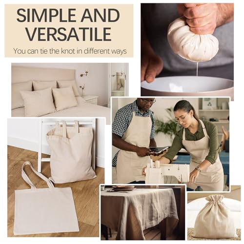 5 Yards 100% Cotton Unbleached Muslin Fabric, 63 Inch X 5 Yards by The Yard, Medium & Light Weight Draping Fabrics Suitable for Sewing, Embroidery, Garments, Apparel Cloth and Crafts Material-Natural