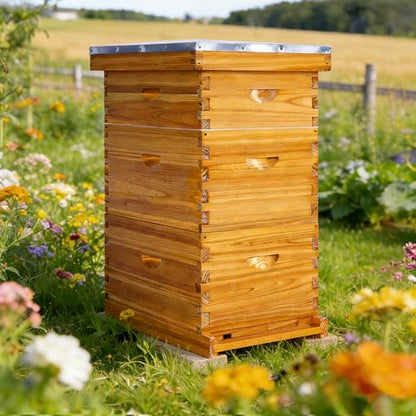 Honey Lake 8-Frame Langstroth Beehive Starter Kit, Beeswax-Coated Hive Boxes with 2 Deep Brood Boxes & 1 Medium Super, Includes Wooden Frames & Waxed Foundations, Complete Beekeeping Kit for Beginners