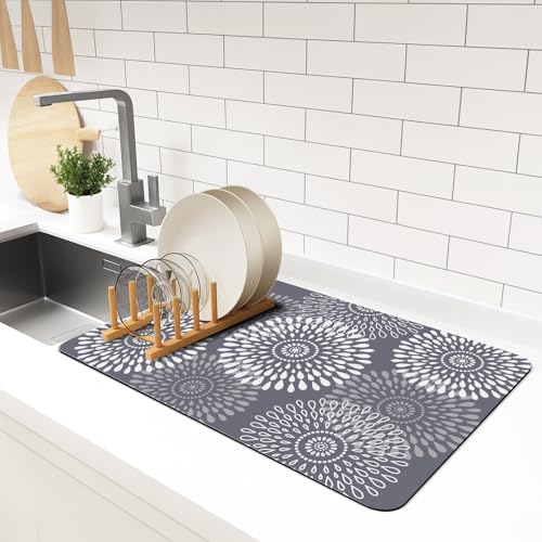 LuxStep Dish Drying Mat Super Absorbent Kitchen Counter Mat Rubber Backing Draining Mat Easy to Clean Kitchen Accessories Dish Rack Pad for Dishes, Utensils, Countertops, Sinks 16" x 24" Grey - color: Gray, size: 16" x 24"