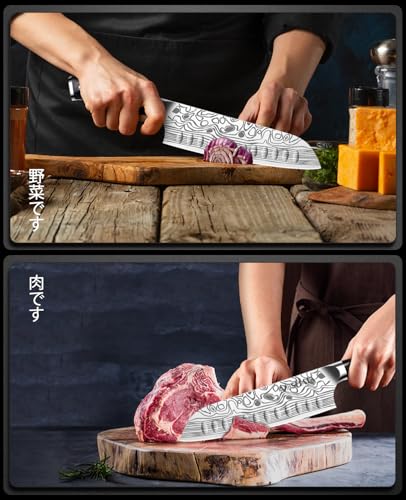 MOSFiATA Santoku Knife- 7 Inch Vegetable Knife Ultra Sharp Chopping Knife- Forged EN.4116 German Steel- Including Sheath,Finger Guard,Knife Sharpener,Full Tang,Best Gifts with Handmade Gift Box - style: 7 inch santoku knife