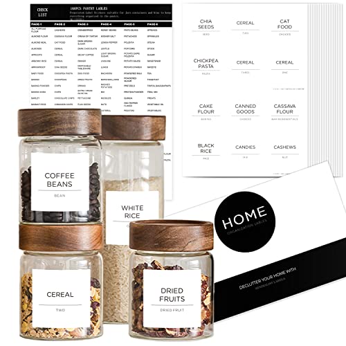 168 Pantry Labels for Food Containers, Minimalist White Matte Stickers Black Fine Line Text,Preprinted Waterproof Label for Glass Jars, Bottles & Canisters,Pantry Organization Storage - color: White