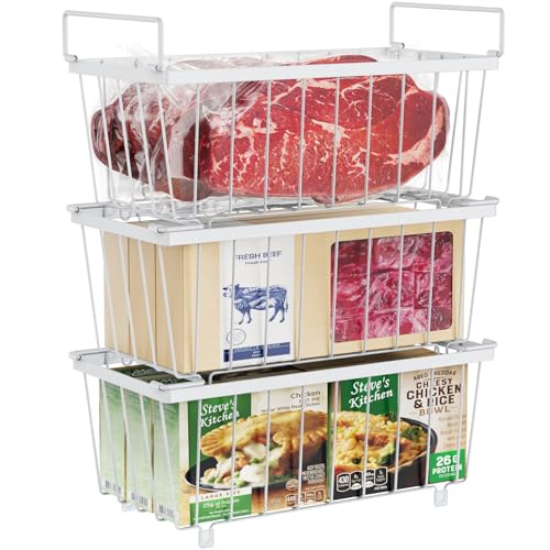 iSPECLE Chest Freezer Organizer Bins - Fits 7 Cu.Ft Deep Freezer, 3 Pack Stackable Wire Baskets(14.7" Length), Heavy Duty Coated Freezer Organizer, Rust Resistant for Frozen Food Sorting, White - color: 3-Pack White