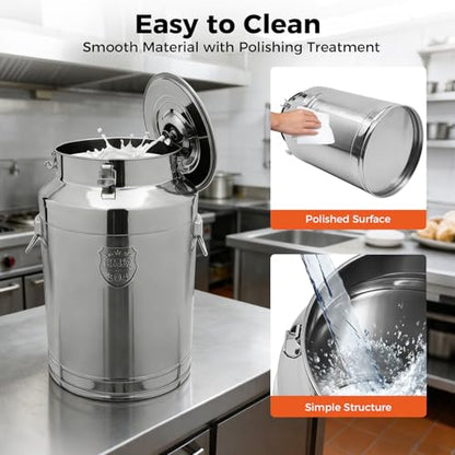 Stainless Steel Milk Can, 76L/20.1Gal Storage Bucket Airtight Canister with Lid, Wine Oil Beverage Storage Container for Kitchen Restaurant Party, W15.8*H25.2in - size: 76L/20.1Gal w/o Faucet