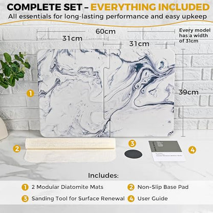 Stone Dish Drying Mat for Kitchen Counter, Large 24" x 16" Quick Drying Diatomaceous Earth 2-Panel Countertop Mat, Heat-Resistant Kitchen Stone Drying Mat