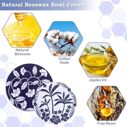 2 Large Reusable Beeswax Bowl Covers for Bread Proofing, 10/12 Inch Elastic Beeswax Wraps Cotton Cloth Sourdough Bowl Covers for Proofing Baskets, Mixer Bowls, Food Storage Containers - color: Tropical Plants