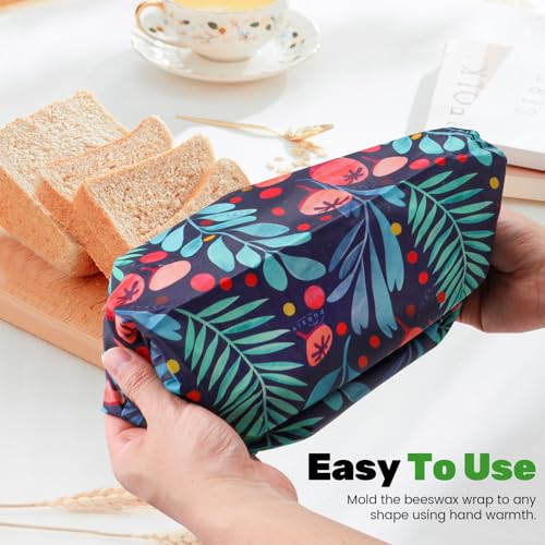 2 Pack Beeswax Wraps Bag for Food, 14x10in, Reusable Bread Bags for Homemade Bread, Beeswax Paper Food Storage Wrap for Sourdough, Sandwich, Cheese, Fruit, Snack, Leaf - style: Leaf