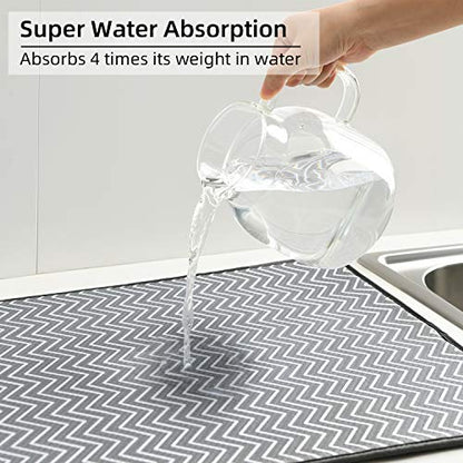 SUBEKYU Dish Drying Mat for Kitchen Counter, Microfiber Absorbent Dishes Drainer/Rack Pads under Sink, 19.6 by 16.1 inches, Set of 2, Grey, Ripple - color: Ripple 2P 19.6*16.1