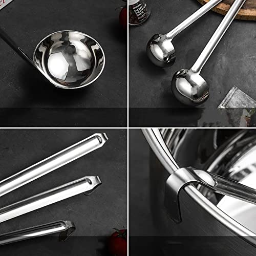 Stainless Steel Soup Ladle Set Long Handled Spoons with Pouring | Stainless Steel Material, 5 Pcs Hooked Handle Metal Ladles with Pouring Rim, 1oz 2oz 4oz 6oz 8oz Kitchen Cook