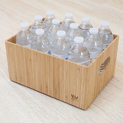 MobileVision Bamboo Storage Box Multi-Purpose Organizer for Kitchen Supplies Holder, Fruit Bin, Cabinets, Pantry with built in handles, stackable, 12” x 9” x 6” With White Clip Included - size: Single: 12" x 9" x 6"