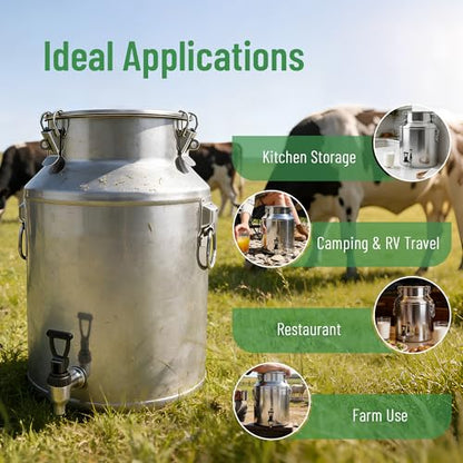 Milk Can 15L Milk Container 304 Stainless Steel Milk Jug Bucket Wine Pail Bucket Bottle 4 Gallon Container Storage with Faucet & Sealed Lid for Grain Wine Liquid - size: 15L