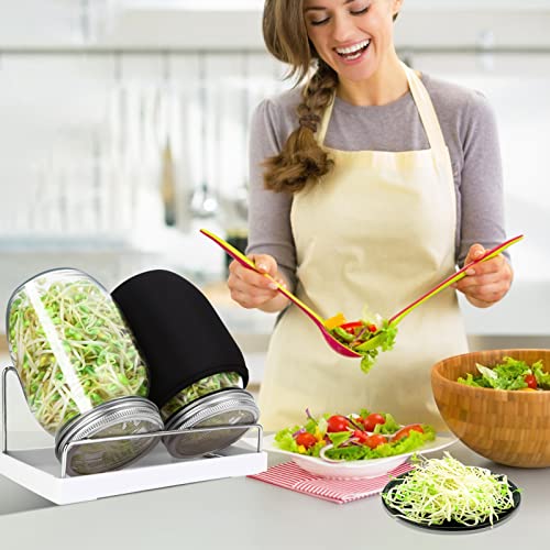 Sprouting Jar Kit, 32 OZ 2 Large Wide Mouth Mason Jars with Sprout Lids, Premium Canning Lids, Blackout Sleeves, Tray ,Stand & Canning Brush - Sprouting Kit for Growing Broccoli, Mung Bean, Alfalfa