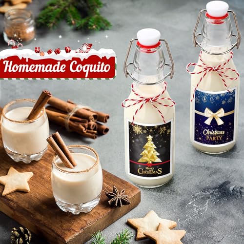 Havawish 16 Pcs Merry Christmas 8 oz Coquito Swing Top Glass Bottles with Airtight Cap Lids Labels Clear Flip Top Bottles with Stoppers for Homemade Christmas Home Brewing Beer Beverages(Warm) - style: Warm