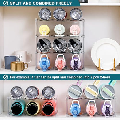 LARGER Compartment - Stackable Water Bottle Organizer Holder - for Stanley & Others' Large Tumbler - Clear Wine Rack, Cup Bottle Holder for Cabinet Home Countertop Fridge Pantry Shelf, 4 Tier Hold 12 - size: 4 Tier - Hold 12