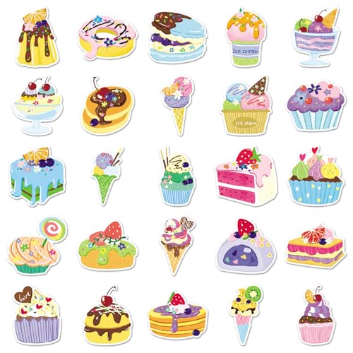 50PCS Cute Dessert Candy Stickers Cakes and Desserts Children and Teenagers Notebook Water Bottle Skateboard Luggage Helmet Diary Waterproof Vinyl Aesthetic Party Rewards Stickers (Colourful) - color: Colourful
